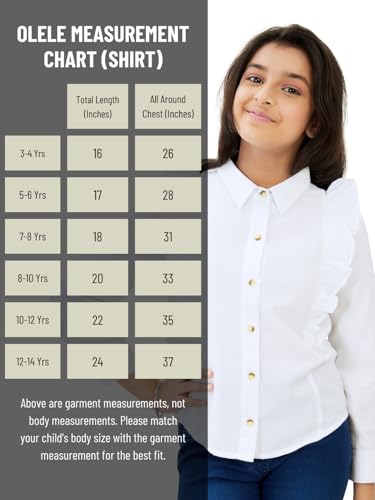 Image of olele Girls Full Sleeve Ruffles Cotton Linen Shirt - White for 4 to 14 Years | Kids Girl White Shirt | White Ruffle Shirt for Girls | Shirt Jeans