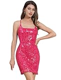 Bodycon Party Dress Teens Girls HOCO Dress Mini Short Homecoming Dresses Summer Sparkly Spaghetti Straps Short Prom Dance Dresses Backless Hot Pink XS