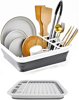 D L D Collapsible Dish Drying Rack - Popup and Collapse for Easy Storage, Drain Water Directly into the Sink, Room for Large Plates, Sectional Cutlery and Utensil Compartment, Compact and Portable.