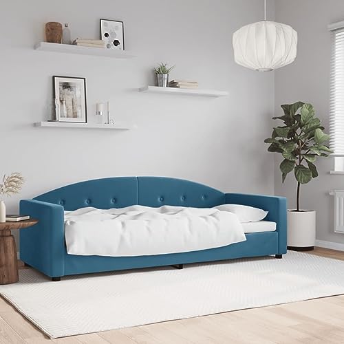 Teenpull Elegante diván azul 80 x 200 cm, tapizado en terciopelo, estructura de metal de madera maciza, cama tapizada con reposabrazos, sofá cama moderna para habitaciones de invitados, mueble robusto