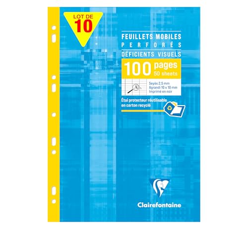 Feuillets mobiles perforés 90g Clairefontaine : papier grand carreau noir