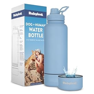 Dog Water Bottle for Dog Lovers 32 oz Stainless Steel Double Wall Insulated Water Bottle with 8 oz Detachable Dog Bowl Ideal Dog Lover Gifts for Women for Hiking Walking and Travel Dusty Blue
