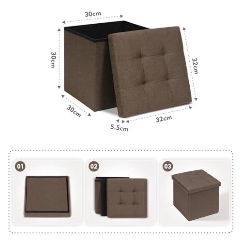 Miniatura 3 de Bonlife Mesas Plegables Pequeñas Caja Almacenaje Juguetes Muebles Auxiliares Dormitorio Mesa Baja Salon Reposapies De Oficina Marrón,32x32x32cm