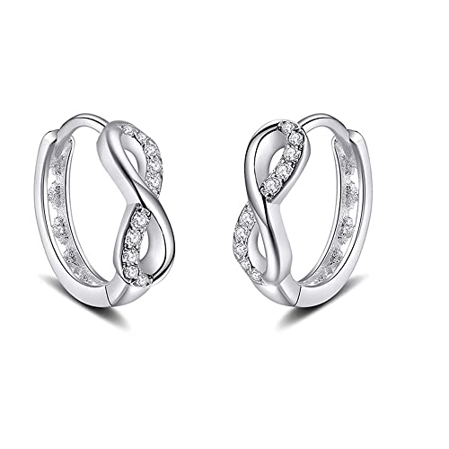 Infinity Small Hoop Earrings 925 Sterling Silver Dainty Cubic Zirconia Crystal Endless Love Sleeper Tiny Huggie Hoops Cartilage Tragus Earring Cute Jewelry Gifts for Women Sensitive Ears