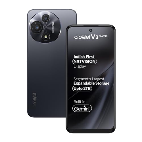 Image of Alcatel V3 Classic 5G (Cosmic Grey, 4GB+128GB) | India's 1st NXTVISION Display | 50MP AI Dual Camera | NFC, 2TB Expandable Memory | Gemini in-Built | MediaTek 6300 | with Charger