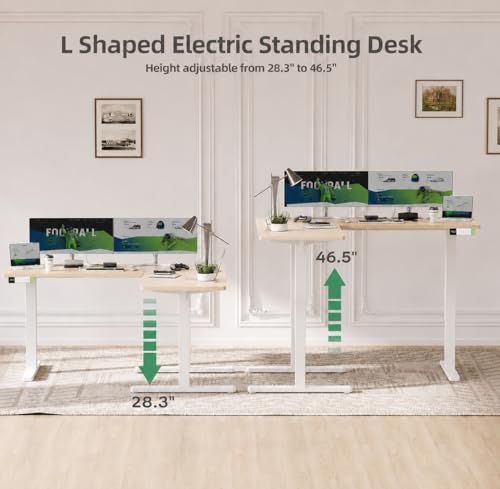 Image of Claiks Electric L-Shaped Standing Desk with Dual Motors, 59Inch Natural