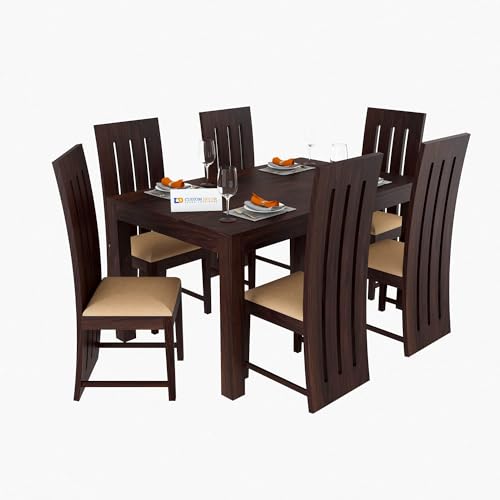 Image of RECTART Sheesham Solid Wood Six Seater Dining Table with Six Foster Top Chairs for Dining Room & Restaurant | Finish - Warm Chestnut