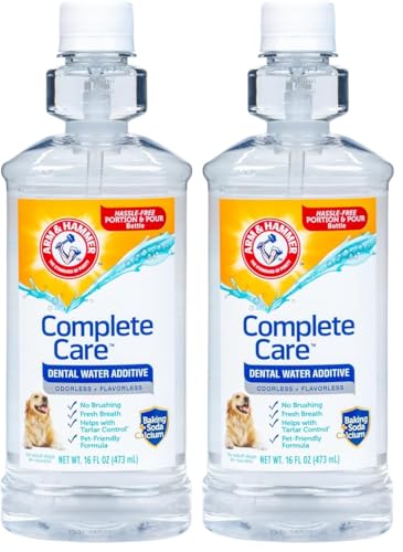Arm & Hammer Complete Care Dental Water Additive for Dogs, Easy Portion Bottle, Dog Breath Freshener, Dog Mouth Wash or Dental Rinse, Simply Add to Pet Drinking Water for Fresher Breath, 16 FL OZ