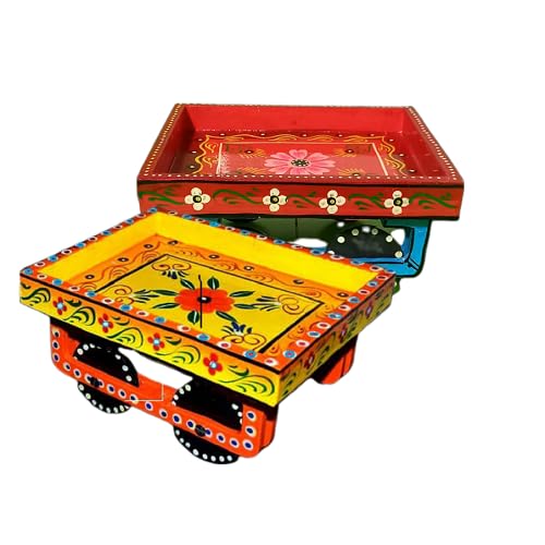 New Year Wooden Serving 1+1 Thela/Serving Wooden Thela/Tray Thela with Moving Wheel for Dinning Table, Resturant Serving