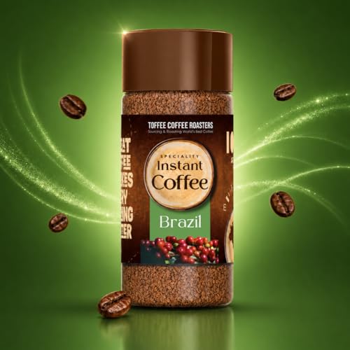 Image of Toffee Coffee Roasters | Brazil Speciality Instant Coffee | 50 Gm | 100% Arabica | Ready In Seconds | Microground Technology | Makes 25 Cups, Bottle