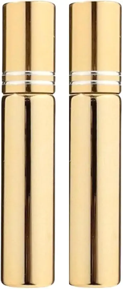 Kit com 2 Mini Frasco Portátil de Perfume de Vidro Recarregável com Borrifador Spray Ideal para Levar na Bolsa Estojo de Maquiagem Prático e Compacto Com Capacidade de 10ml (Dourado)