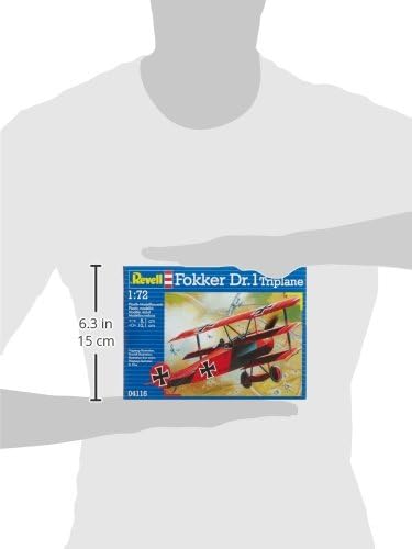 Image showing the dimensions of the Revell Fokker Dr.1 Triplane model kit box