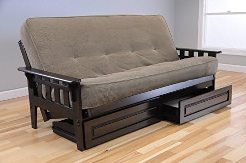Wooden Futon Storage Drawers Mission Style Espresso Java Dark Brown Wood Frame with Full Size Mattress