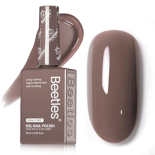 Image of Beetles Brown Gel Nail Polish - 15ML Full Size Hema-Free Grey Color Nail Polish Long-Lasting High Gloss Soak Off Latte Routine Uv Gel Polish Bottle Salon 0.51 Fl Oz Fall Nails Art