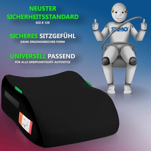 Kindersitzerhöhung Sitzerhöhung ergonomisch Kinder 135-150 cm Auto Sitz ECE R129 Bezug waschbar (Schwarz)