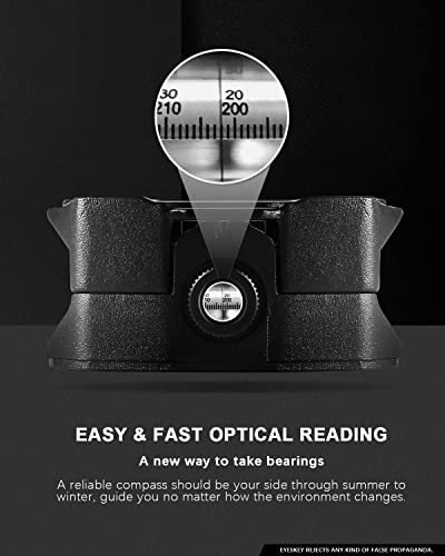 Eyeskey Multifunctional Military Metal Sighting Navigation Compass with Inclinometer | Impact Resistant & Waterproof Compass for Hiking, Camping, Boy Scout (Upgraded-Black)