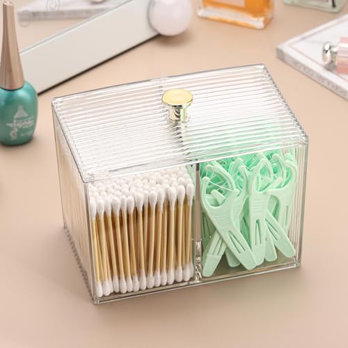 Image of Tbestmax Qtip Holder Dispenser 3-Section Clear Bathroom Container Organizer 3 Grids Cotton Swab /Pad /Ball Holder Container Cosmetics Storage for Vanity