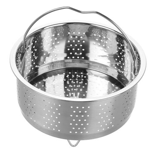 COMPUKAS ステンレス製蒸し器バスケット ハンドル付 耐久性米炊き蒸し器 野菜魚介料理対応 多用途蒸し鍋用蒸籠インサート