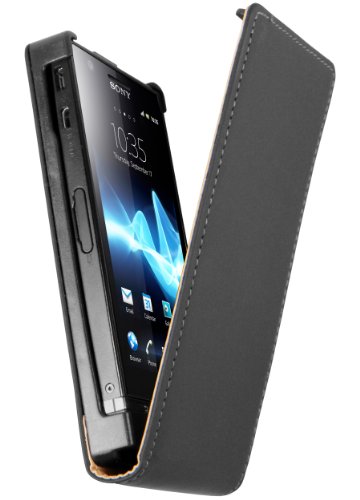 mumbi PREMIUM Cuir véritable Housse Sony Xperia P - Coque Étui Xperia P Etui à clapet Protecteur...