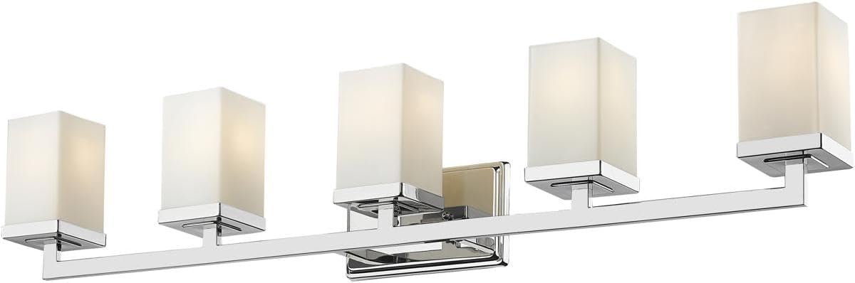 Z-Lite 1901-5V Tidal Five Light Vanity Light, Metal Frame, Chrome Finish and Matte Opal Shade of Glass Material