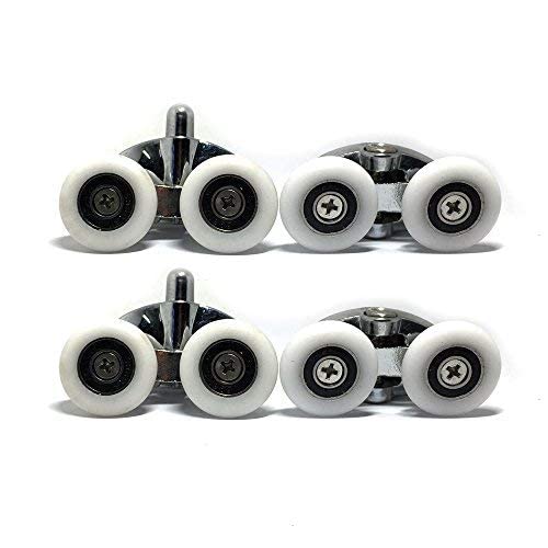 Image of Pack of 4 Oval Metal Alloy Double Wheel Shower Door Rollers, 23mm Diameter, 2 Top and 2 Bottom Wheels