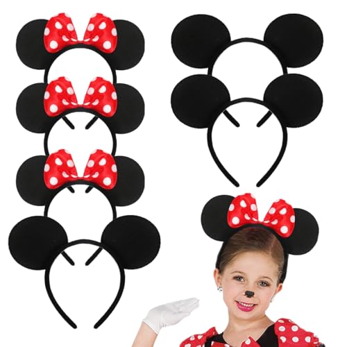 Diademas de Orejas Mouse, Ratones Orejas Set, 6 Piezas Accesorios de Pelo Dibujos Animados para Niños Adulto para Fiesta de Cumpleaños, Navidad, Mardi Gras, Halloween