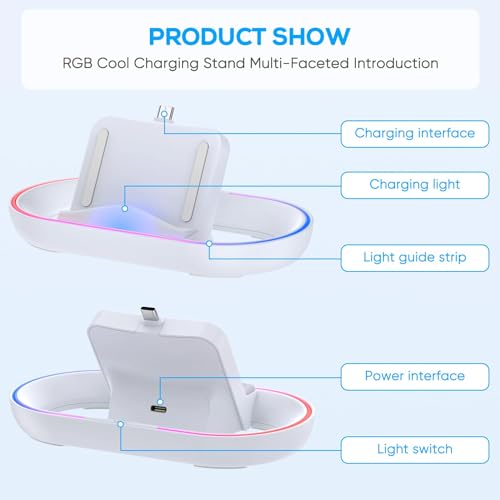 fastsnail charging stand for ps portal remote player portable charge dock station with 14 rgb light modes and type-c cable charge base holder accessories for playstation 5 portal console