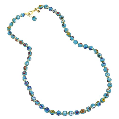 Venice Murano Glass Necklace - 24 Inch Italian Aqua Turquoise