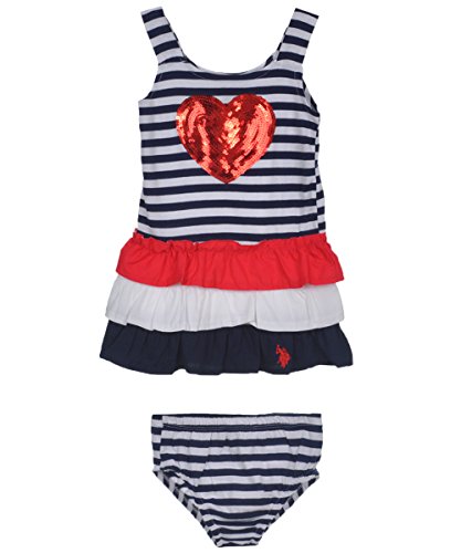 U.S. Polo Assn. Baby Girls' Striped Jersey Tank and Peached Poplin Ruffles Dress