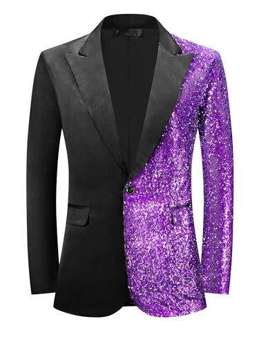 Lars Amadeus Sequin Blazers for Men's Color Block Peak Lapel Tuxedo Sparkly Patchwork Suit Jacket