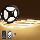 NELUX Tira LED COB Interior Blanco Cálido 5m, Luces LED Cocina Blanca Decoración Habitación, LED Strip Light 24V, Regulable, Adhesiva, 480LED/m, 2700K. Incluye Mando a Distancia y Adaptador.
