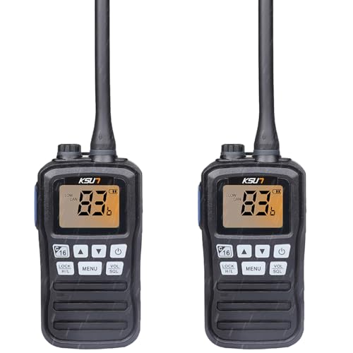 Image of Handheld Two-Way VHF Marine Radio IPX7 Waterproof,LED Screen,10 NOAA Weather Channels,Flashing Light,Falling Water Alarm KSUN P25 (2 Pack)