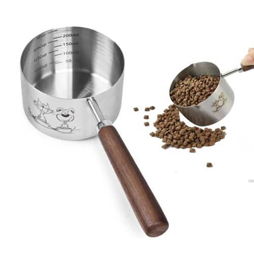 Dog Cat Food Scoop Measuring Cup LCCOWOT Stainless Steel 1 Cup Measuring Cup Precision Scale Measurements