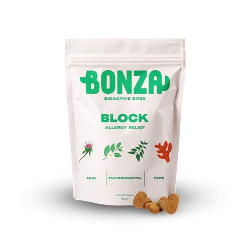 Bonza Bioactive Bites for Dogs – Allergy & Skin Support – Itchy Skin Relief Chew with Botanicals, Omega-3, Probiotics & Prebiotics – Natural Antihistamine, Soothes Skin & Supports Coat – 60 Soft Chews