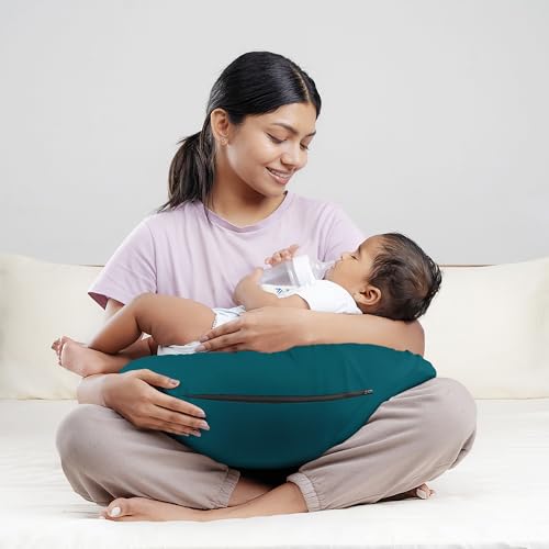 Image of Wakefit Nursing Pillow for Breastfeeding & Baby Care | 5 in 1 Feeding Pillow with Bamboo Waterproof Removable Cover | Super Soft & Machine Washable Waterproof Cover | Teal