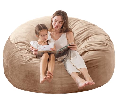 Image of 5 ft Bean Bag Chair, Bean Bag Chairs for Adults,5 Foot,Camel | Memory Foam Filling,Beanbag Sofa for Living Room,Ultra Soft Velvet Cover,Convenient Pocket & Pull-Handle
