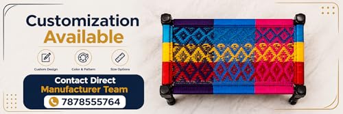 Image of Handwoven Wooden Bench | Traditional Rope Charpai Stool | Solid Wood Frame Seating for Living Room, Balcony & Outdoor | Durable & Stylish Design (Multicolor)