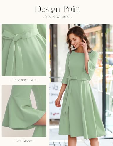 Image of HomRain Women's Church Dresses Modest Bell Sleeve Wedding Guest Cocktail Tea Party Vintage Evening Dress