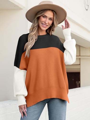 Image of ANRABESS Women Oversized Sweaters Batwing Long Sleeve 2026 Fall Outfits Crewneck Casual Knit Side Slit Fashion Pullover Top