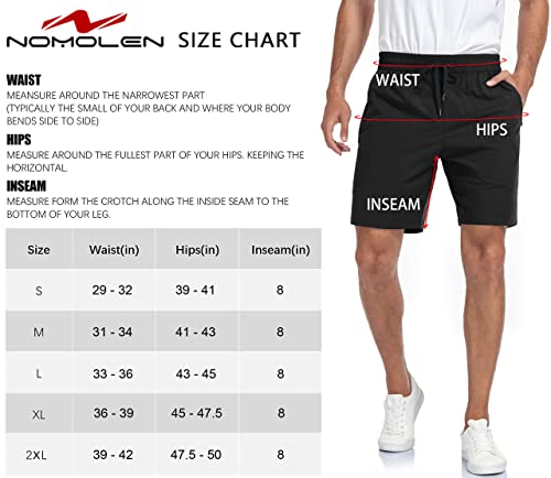 Nomolen Men's Athletic Workout Hiking Shorts 8" Quick Dry Lightweight Running Gym Casual Sports Shorts With Zipper Pockets Black #TOP5