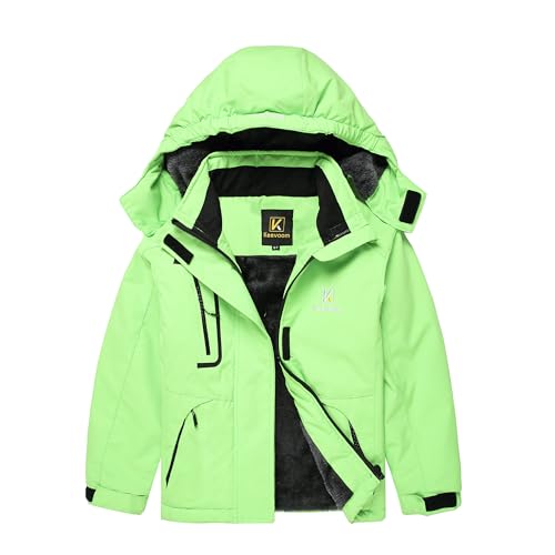 Keevoom Girls Ski Jacket Fleece Lined Snowboard Jacket Winter Snow Coats Hood Green 6-7