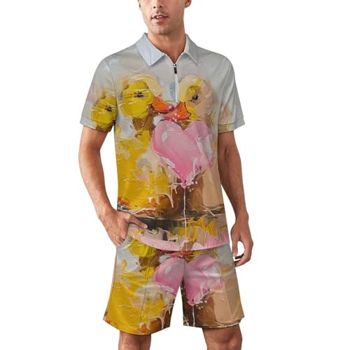 Combinaison de sport décontractée zippée motif canards jaunes rose