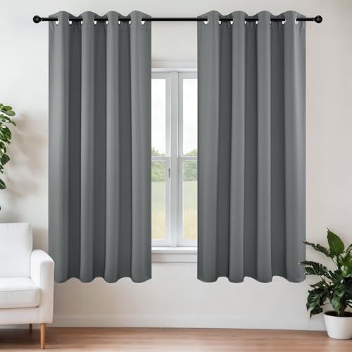 Image of Joydeco Blackout Curtains 63 Inch Length 2 Panels Set, Thermal Insulated Long Curtains& Drapes 2 Burg, Room Darkening Grommet Drapes for Living Room Bedroom Window (W52 x L63 Inch, Light Grey)
