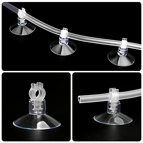 HC 20 Stück Aquarium Saugnapf und 4 m Luftschlauch, Schlauchhalter für 4mm Airline Luftschlauch, Saugnapf Clips Luftschlauch für Gaslieferung