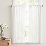 Vangao Scheibengardinen Küche Voile Bistrogardine 2er Set 65B x 115H cm Weiß Gardinen Kurz Modern Landhausstil Fenstergardinen mit Stangendurchzug Halbtransparent Kurzstores für Wohnzimmer Wohnwagen