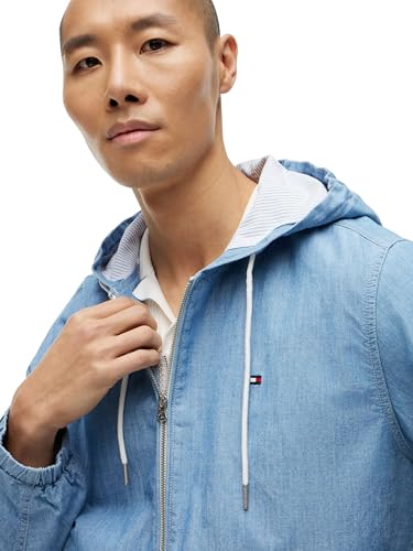 Tommy Hilfiger Herren Übergangsjacke Chambray mit Kapuze, Blau (Mid Wash), XL – Ansicht 4