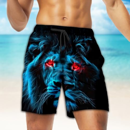 Lionn Men's Swim Trunks - Lion Art Mens Swim Trunks with Mesh Lining Swimwear Bathing Suits Set 413