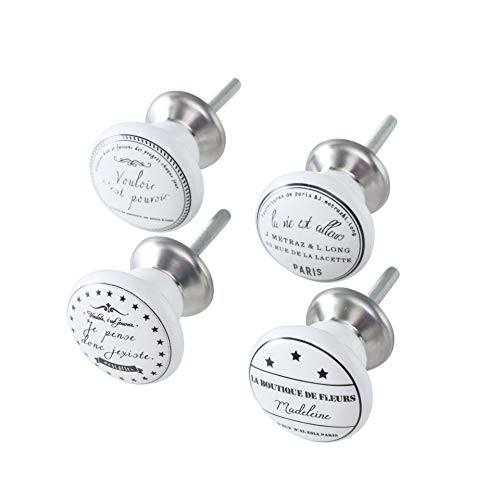 4 poignées de meuble blanches « Beatrice » en porcelaine