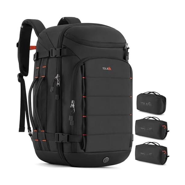 Tolaccea Travel Backpack Carry On 40L, Large Laptop Backpack with 3 Packing Cubes, Flight Approved Duffel Luggage Bag for Men Women, Water-resistant Business Rucksack Daypack, Fits 15.6" Laptop, Black