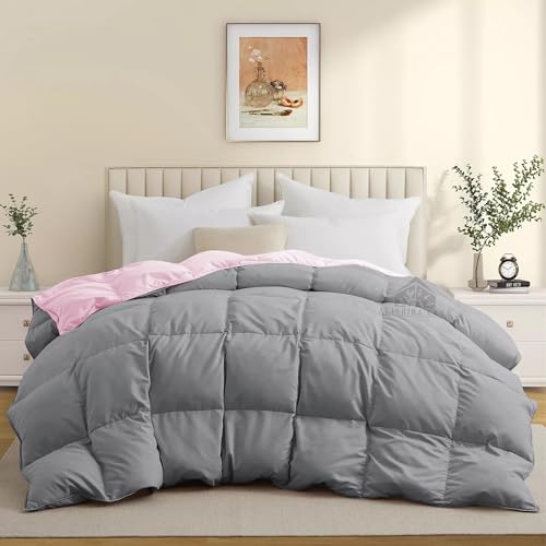 Image of Super Comfort Reversible 500 GSM Comforter King Size (90 inchX106 inch) - Heavy Winter Comforter 500 GSM Microfiber Fill - Duvet /Blanket King Size - Baby Pink /Silver Grey Color